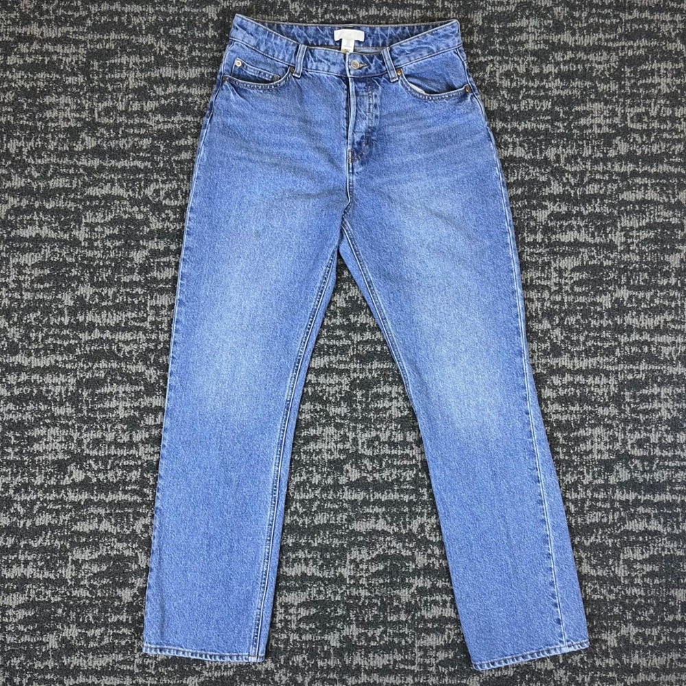 H&M Straight High Jeans Women 8 Blue Cotton Button Fly Rigid Denim